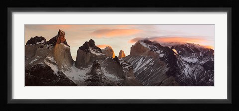 Framed Snowcapped mountain range, Paine Massif, Torres del Paine National Park, Magallanes Region, Patagonia, Chile Print