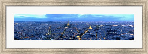 Framed Aerial view of a city at dusk, Paris, Ile-de-France, France Print
