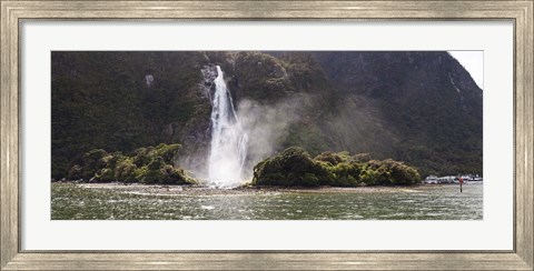 Framed Water falling from rocks, Milford Sound, Fiordland National Park, South Island, New Zealand Print