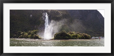 Framed Water falling from rocks, Milford Sound, Fiordland National Park, South Island, New Zealand Print
