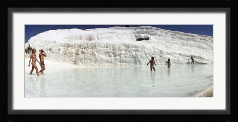 Framed Children enjoying in the hot springs and travertine pool, Pamukkale, Denizli Province, Turkey Print
