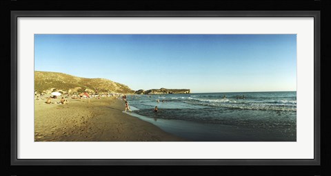Framed Tourists swimming in the Mediterranean at Patara beach, Patara, Antalya Province, Turkey Print