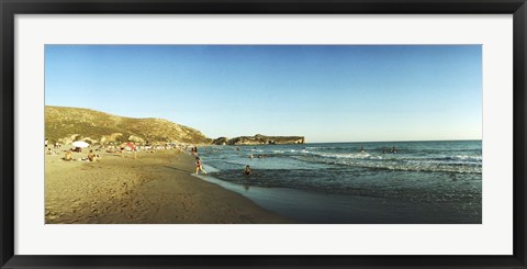 Framed Tourists swimming in the Mediterranean at Patara beach, Patara, Antalya Province, Turkey Print