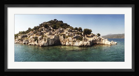 Framed Rocky island in the Mediterranean sea, Sunken City, Kekova, Antalya Province, Turkey Print