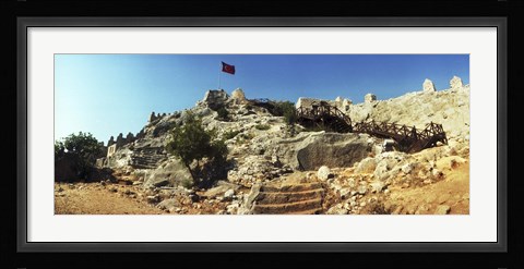 Framed Byzantine castle of Kalekoy with a Turkish national flag, Antalya Province, Turkey Print