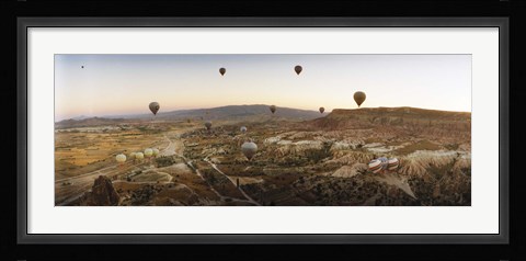 Framed Hot air balloons in flight over Cappadocia, Central Anatolia Region, Turkey Print
