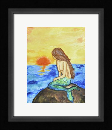 Framed Mermaid at Sunset Print