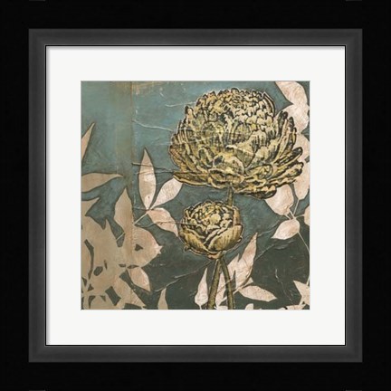 Framed Peony on Blue II Print