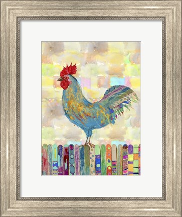 Framed Rooster on a Fence II Print