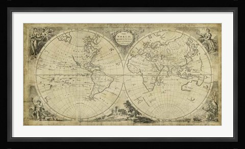 Framed Non-Embellished World Discoveries Map Print