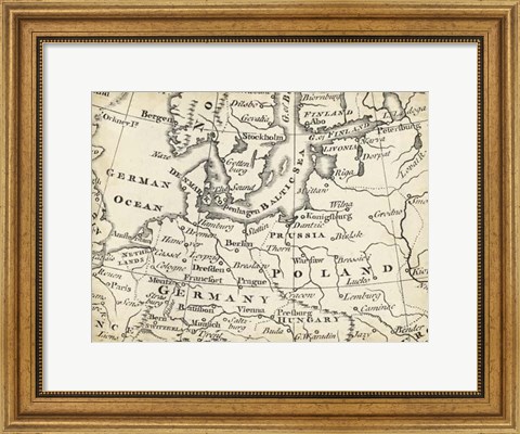 Framed Map of Europe Grid V Print