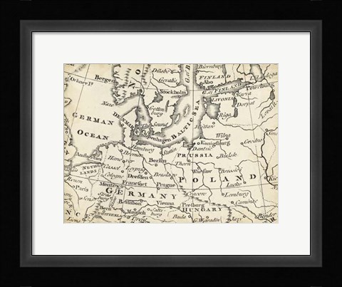 Framed Map of Europe Grid V Print