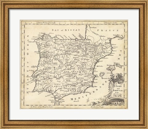 Framed Map of Spain Print