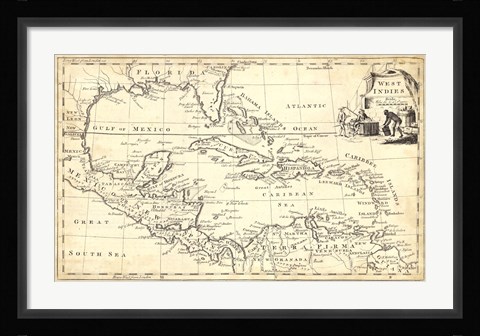 Framed Map of West Indies Print