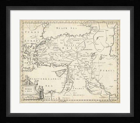 Framed Map of Turkey in Asia Print