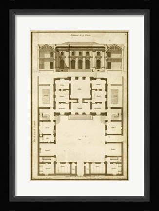 Framed Vintage Building &amp; Plan I Print
