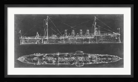 Framed Navy Cruiser Blueprint Print