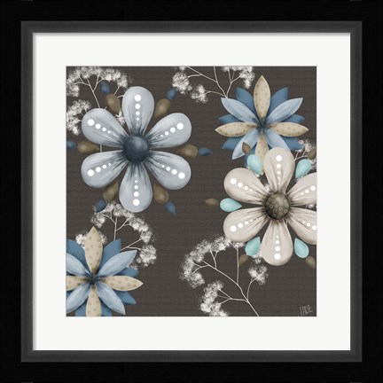 Framed Blue Floral on Sepia I Print