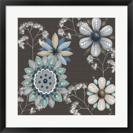 Framed Blue Floral on Sepia II Print
