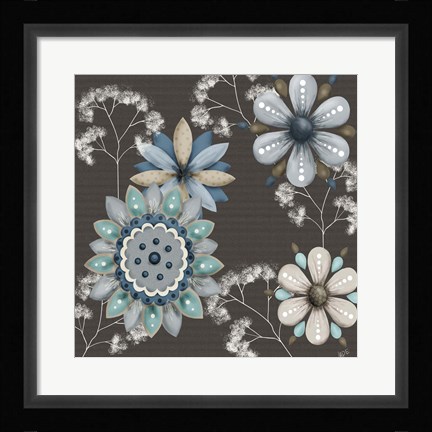 Framed Blue Floral on Sepia II Print