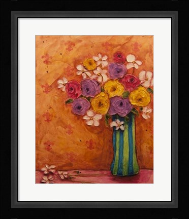 Framed Bouquet in Striped Vase Print