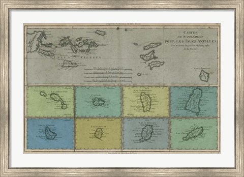 Framed Map of the Greater &amp; Lesser Antilles Print