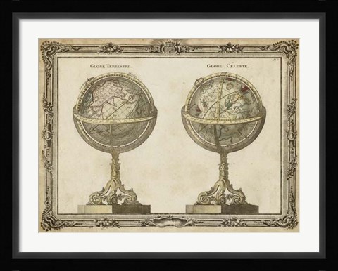 Framed Terrestrial &amp; Celestial Globes Print