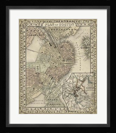 Framed Plan of Boston Print