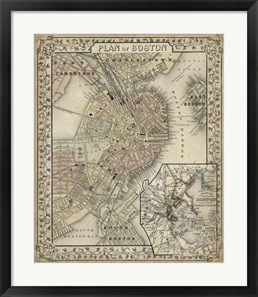 Framed Plan of Boston Print