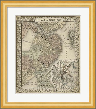 Framed Plan of Boston Print