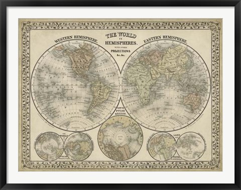 Framed World in Hemispheres Print