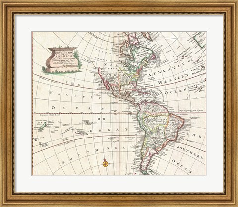 Framed 1747 Bowen Map of North America and South America Print