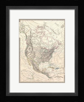 Framed 1857 Dufour Map of North America Print