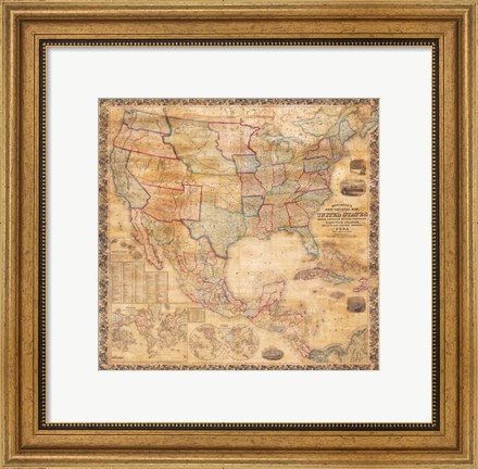 Framed 1856 Mitchell Wall Map of the United States and North America Print