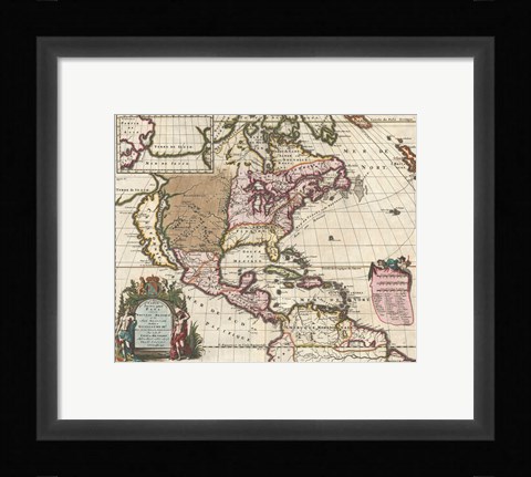 Framed 1698 Louis Hennepin Map of North America Print