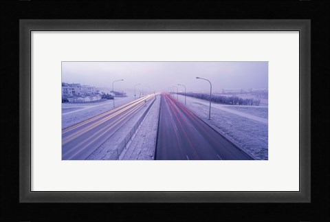 Framed Road running through a snow covered city, Reykjavik, Iceland Print