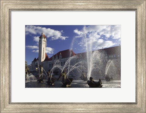 Framed Fountains in front of a railroad station, Milles Fountain, Union Station, St. Louis, Missouri, USA Print