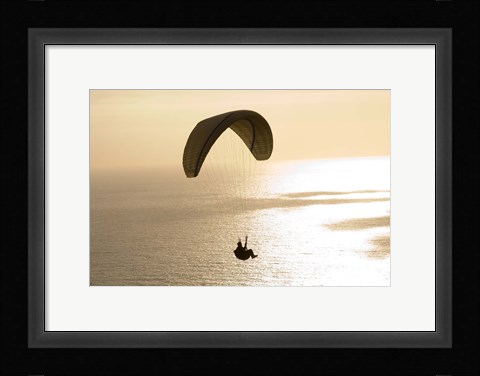 Framed Silhouette of a paraglider flying over an ocean, Pacific Ocean, San Diego, California, USA Print