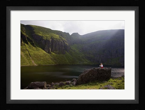 Framed Young Woman Meditating, Coumshingaun Lough, Coeragh Mountains, County Waterford, Ireland Print