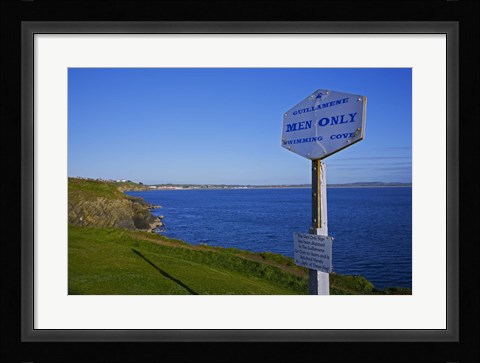 Framed Anachronistic Sign, Guillamene Swimming Cove, Tramore, County Waterford, Ireland Print