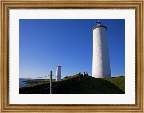 Framed Metal Man Shipping Beacon, Great Newtown Head, Tramore, County Waterford, Ireland Print