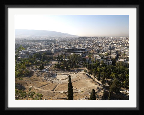 Framed Ruins of a theater with a cityscape in the background, Theatre of Dionysus, Acropolis Museum, Acropolis, Athens, Attica, Greece Print