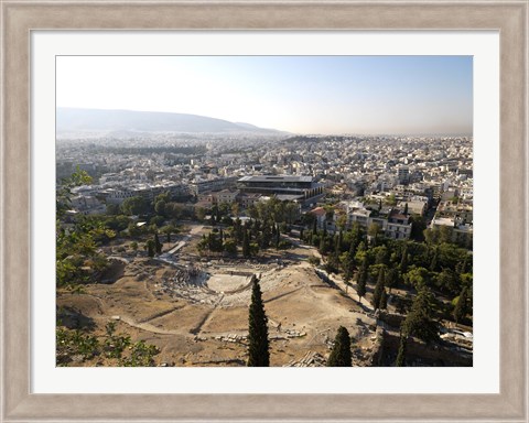 Framed Ruins of a theater with a cityscape in the background, Theatre of Dionysus, Acropolis Museum, Acropolis, Athens, Attica, Greece Print