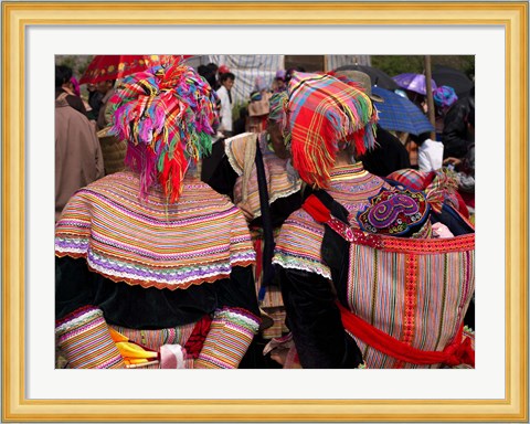 Framed Rear view of two Flower Hmong women at a market, Bac Ha Sunday Market, Lao Cai Province, Vietnam Print