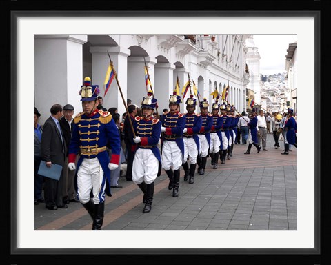 Framed Soldiers parade during changing of the guard ceremony, Plaza de La Independencia, Quito, Ecuador Print