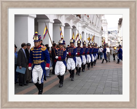 Framed Soldiers parade during changing of the guard ceremony, Plaza de La Independencia, Quito, Ecuador Print