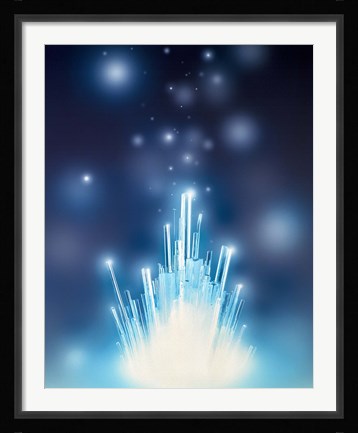 Framed Stars with trails rising from bright white burst of light toward deep blue Print