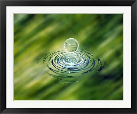 Framed Clear bubble rising from ripples in mottled green water Print