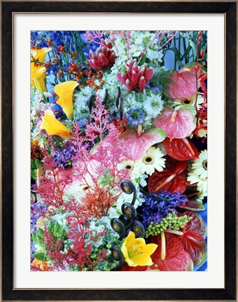 Framed Collage of multi colored flowers Print