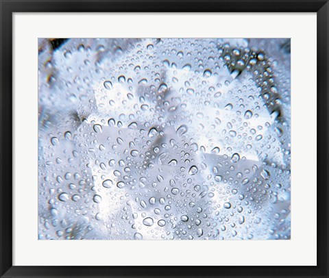 Framed Kaleidoscopic pattern in purple, lavender and white with water droplets Print